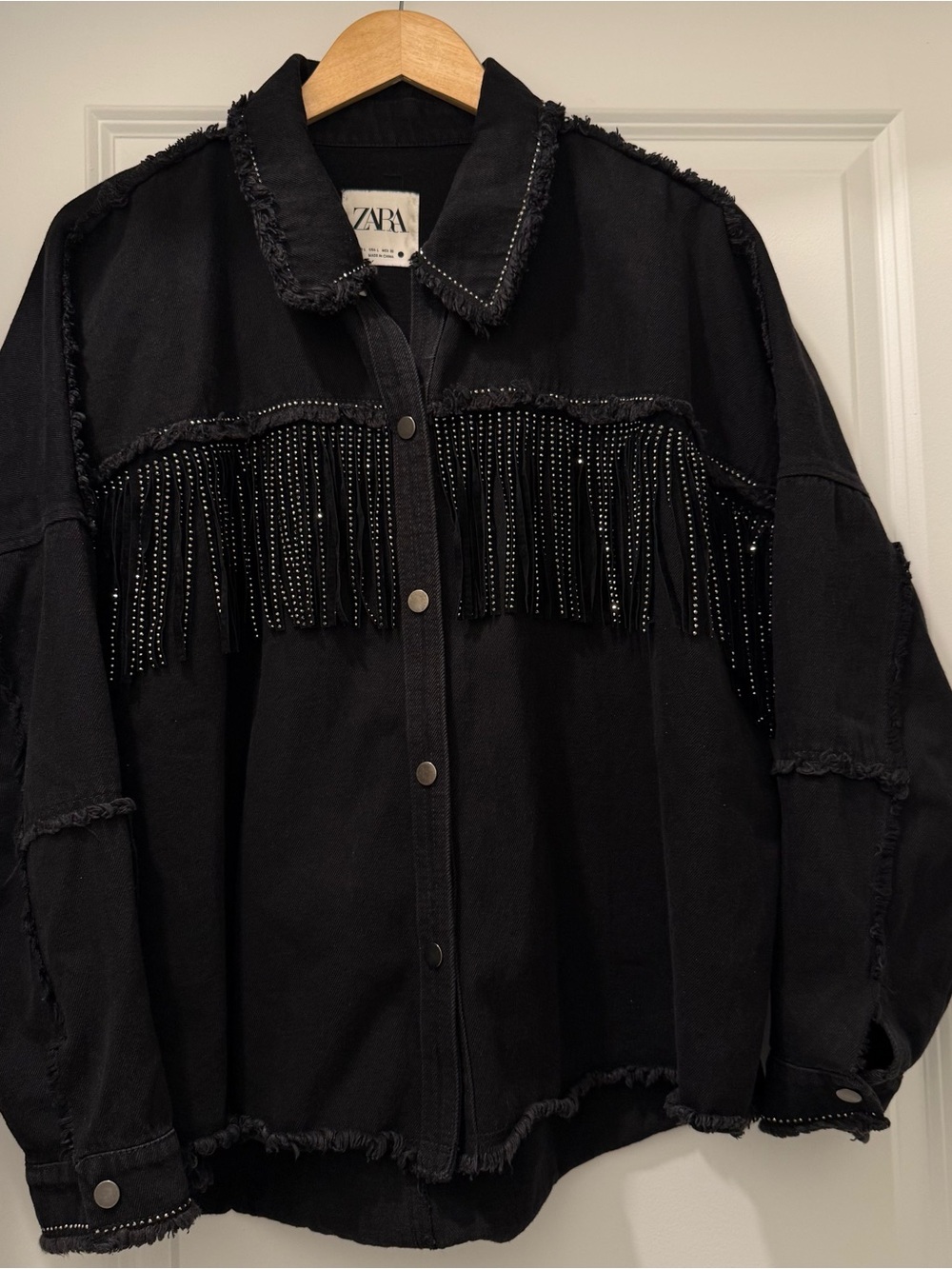 ZARA Black Fringe Studded Denim Jacket